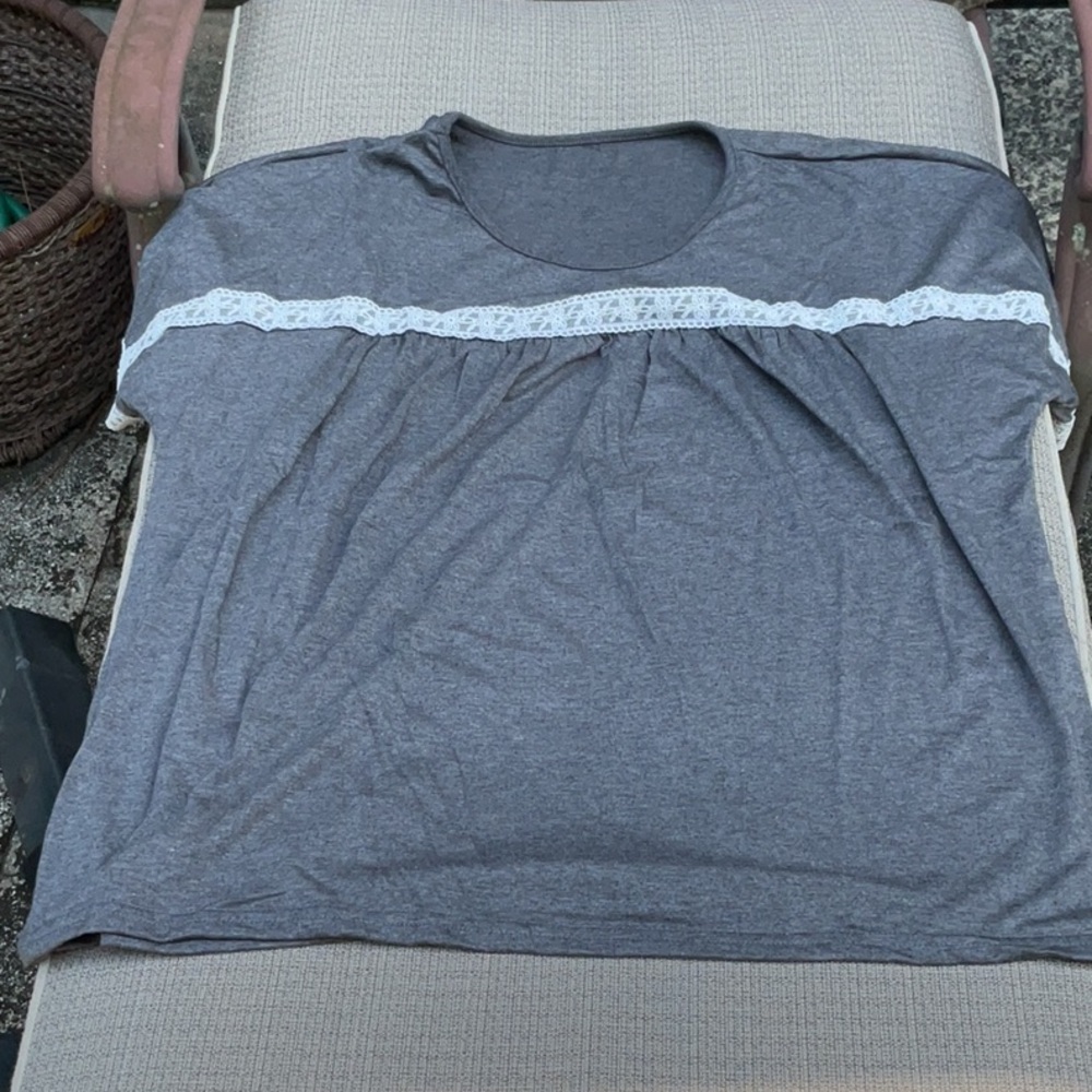Dark Gray Top with White Lace Detail, Size XL
